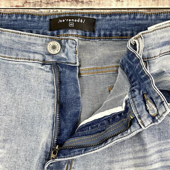 Serenede Jeans Men's Measures 39 x 31.75 Distressed Skinny Fitted Light Wash - Picture 4 of 12